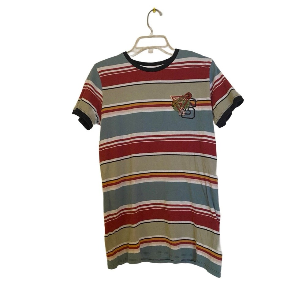 Vintage Guess Short Sleeve Men’s M Striped T-Shirt Logo Flower Embroidery